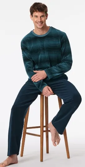Schiesser, pyjama, blauw gestreept, velour