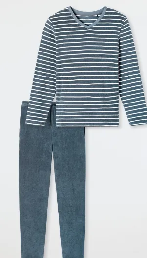Schiesser, pyjama, blauw, badstof