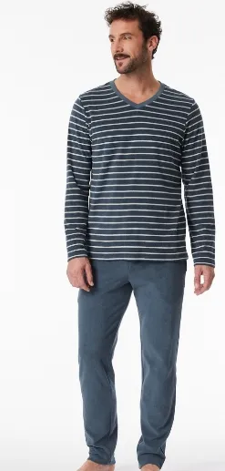 Schiesser, pyjama, blauw, badstof