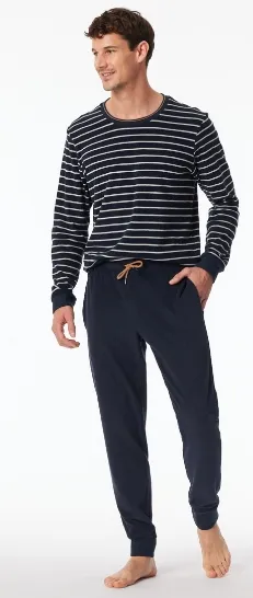 Schiesser, pyjama, blauw, badstof