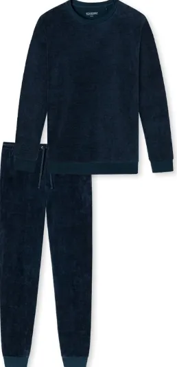 Schiesser, Herenpyjama, velours, donkerblauw