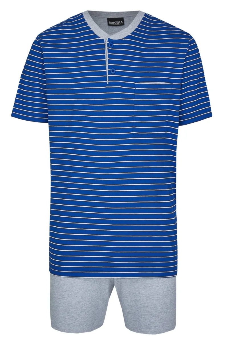 Hpyjama KM KB knoop blauw gestreept