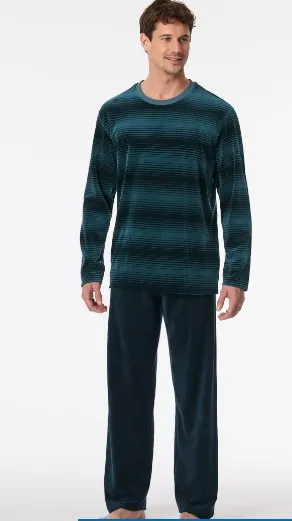 Schiesser, pyjama, blauw gestreept, velour