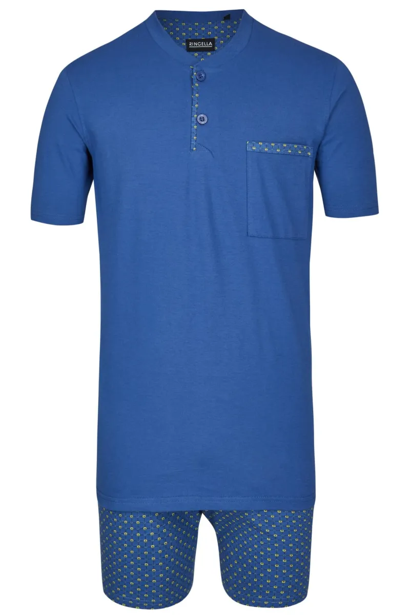 Hpyjama KB KM knoop blauw gestreept
