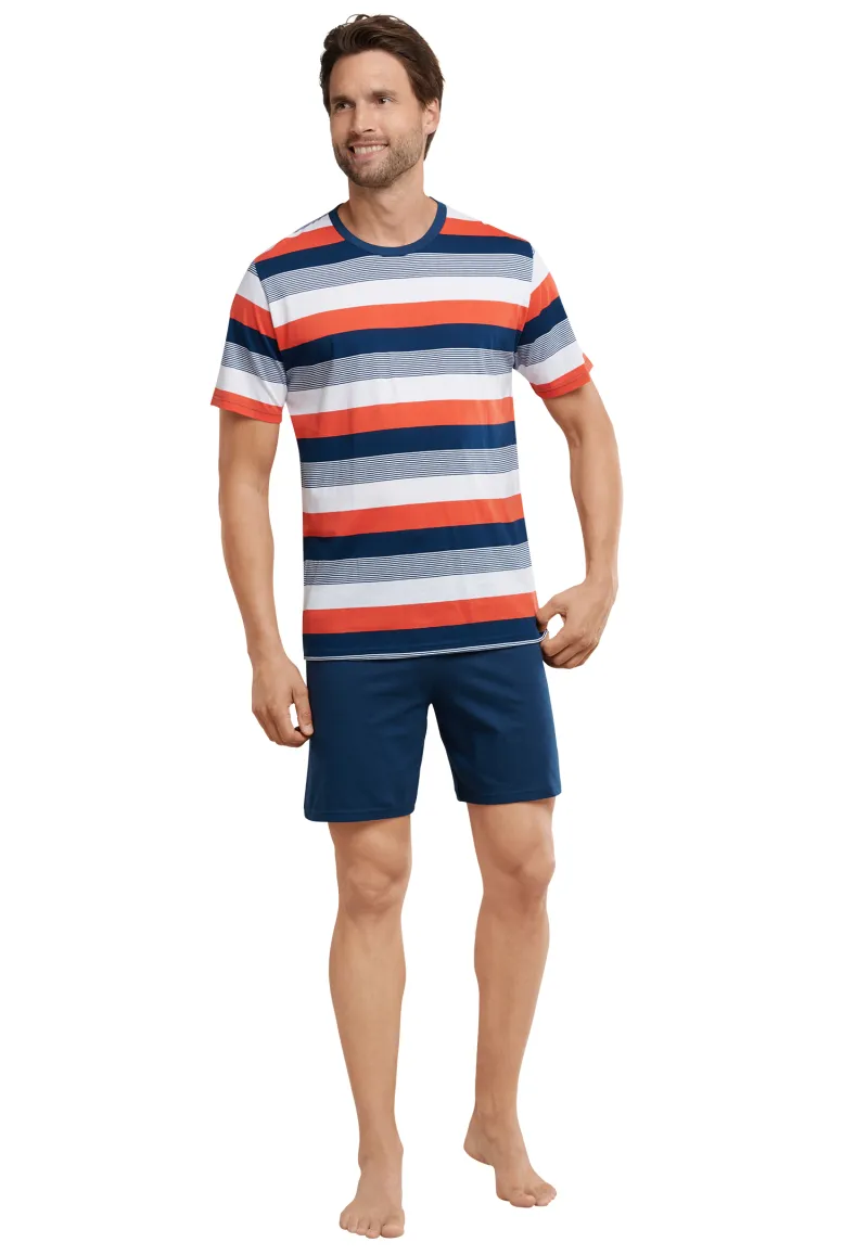 Hpyjama bl/oranje/wit gestreept