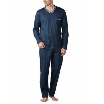 Herenpyjama met V-hals, effe blauw