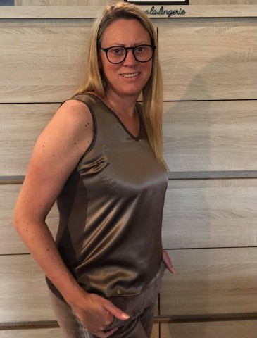 Topje zonder mouwen, bruin, vitamia lounge