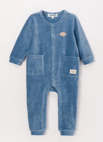 Woody, onesie, velour, blauw