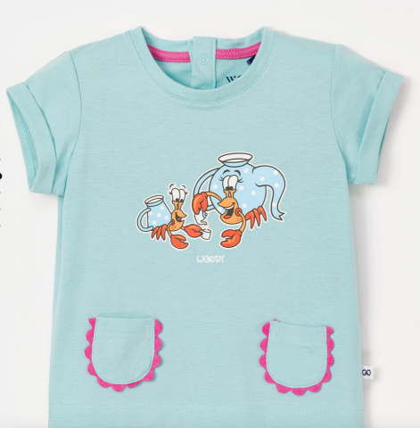 Woody, babypyjama, kreeft, turquoise