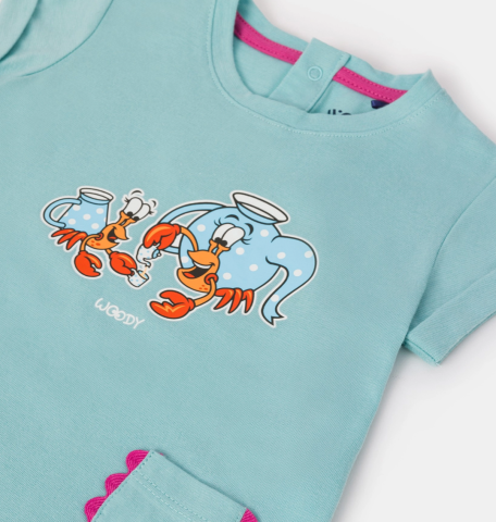 Woody, babypyjama, kreeft, turquoise