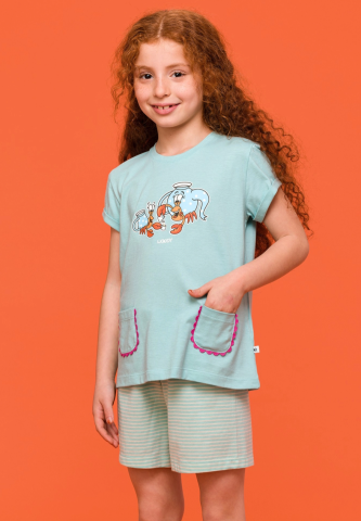 Woody, meisjespyjama, kreeft, turquoise