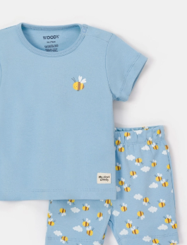 Woody, Pyjama, blauw bijenprint