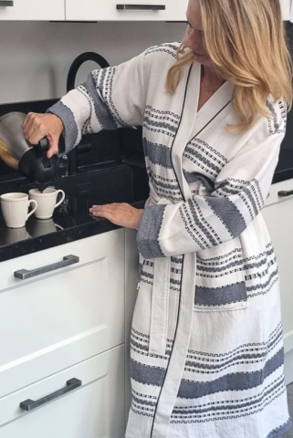 Zus en Zomer, badjas, wit-blauw, unisex