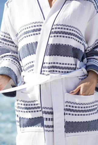 Zus en Zomer, badjas, wit-blauw, unisex