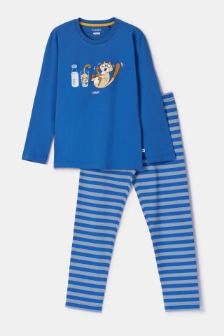 Woody, jongenspyjama, kat, donkerblauw