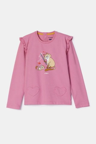 Woody, meisjespyjama, roze, kat
