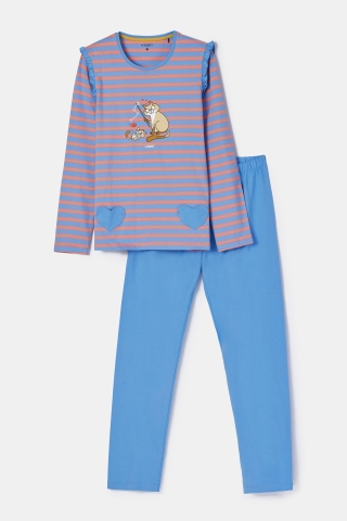 Woody, Meisjespyjama, blauw, kat