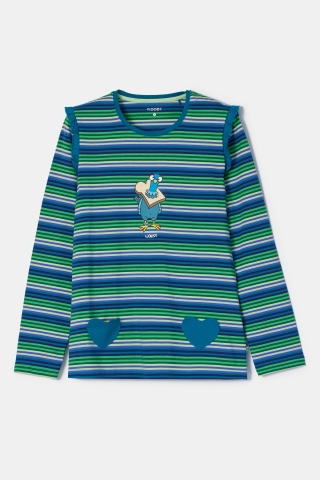 Woody, meisjespyjama blauw-groen streep