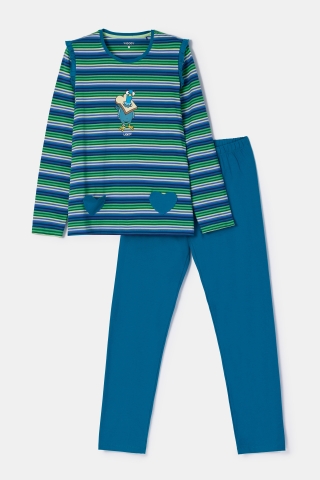 Woody, meisjespyjama blauw-groen streep