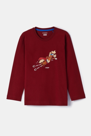 Woody, jongenspyjama, pony, bordaux