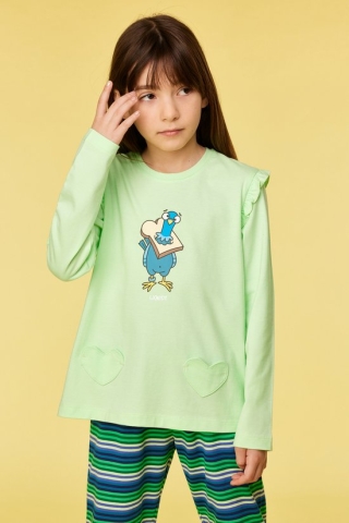 Woody, meisjespyjama, groen, duif