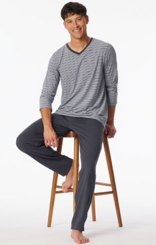 Schiesser, pyjama, grijs, gestreept
