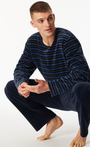 Schiesser, pyjama, badstof,blauwe streep