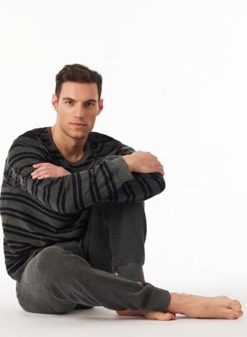 Schiesser, pyjama, badstof,grijze streep