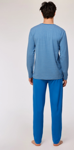 Woody, herenpyjama, blauw-gele streep