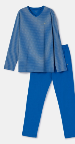 Woody, herenpyjama, blauw-gele streep