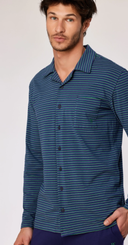 Woody, herenpyjama doorknoop, dblauw