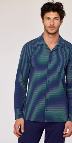 Woody, herenpyjama doorknoop, dblauw