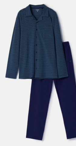 Woody, herenpyjama doorknoop, dblauw