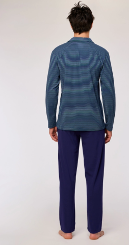 Woody, herenpyjama doorknoop, dblauw