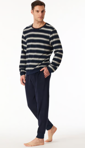 Schiesser, Herenpyjama, badstof, blauw