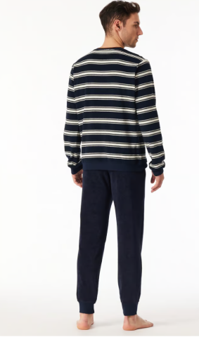 Schiesser, Herenpyjama, badstof, blauw