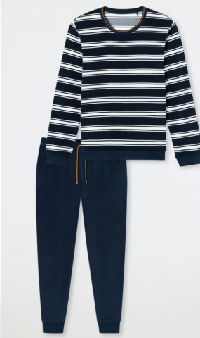 Schiesser, Herenpyjama, badstof, blauw