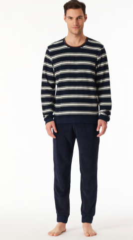 Schiesser, Herenpyjama, badstof, blauw