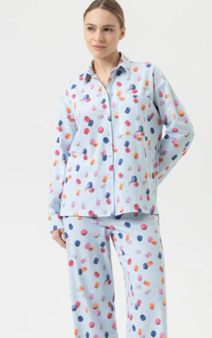 Mey, damespyjama, flying macarons, blue