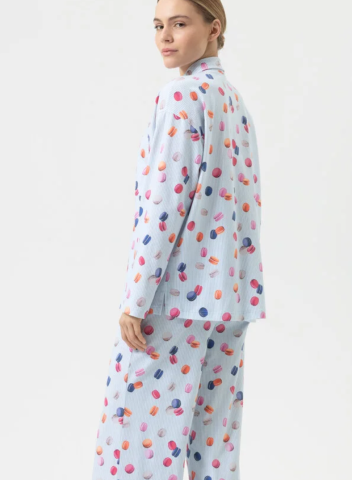 Mey, damespyjama, flying macarons, blue