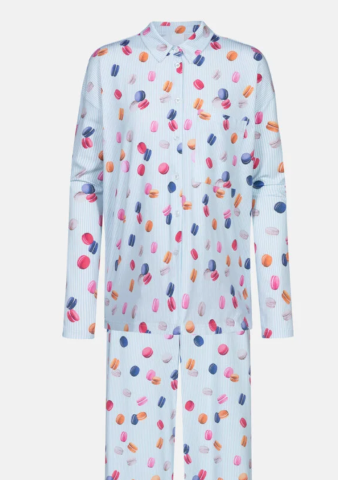 Mey, damespyjama, flying macarons, blue