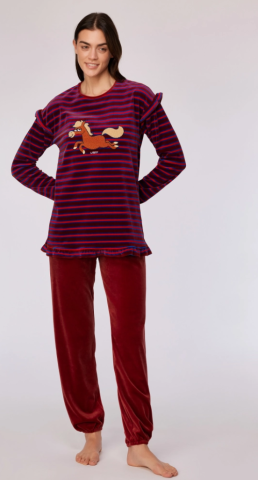 Woody, damespyjama, pony, rode streep