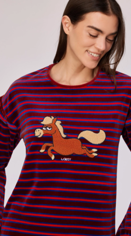 Woody, damespyjama, pony, rode streep