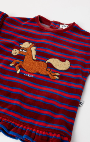 Woody, babypyjama, meisjes, pony, rood