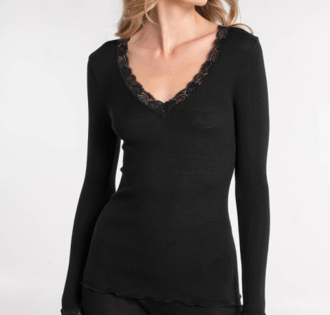 Oscalito, Hemdje LM, wol/zijde, zwart