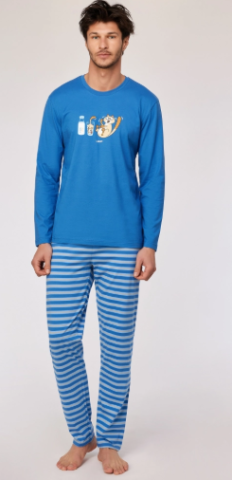 Woody, Herenpyjama, kat, blauw