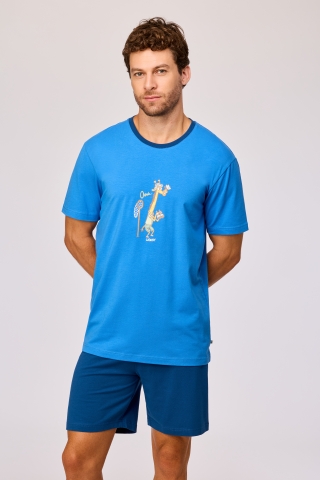 Woody, Herenpyjama, giraf, blauw