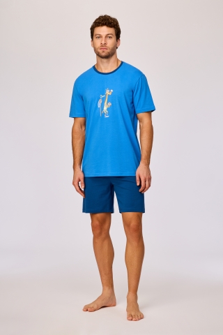 Woody, Herenpyjama, giraf, blauw