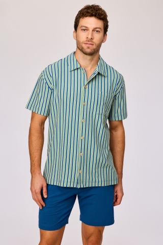 Woody, herenpyjama, doorknoop, streep