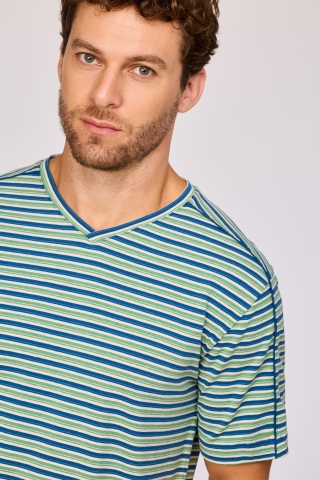 Woody, herenpyjama, groen-blauw streep